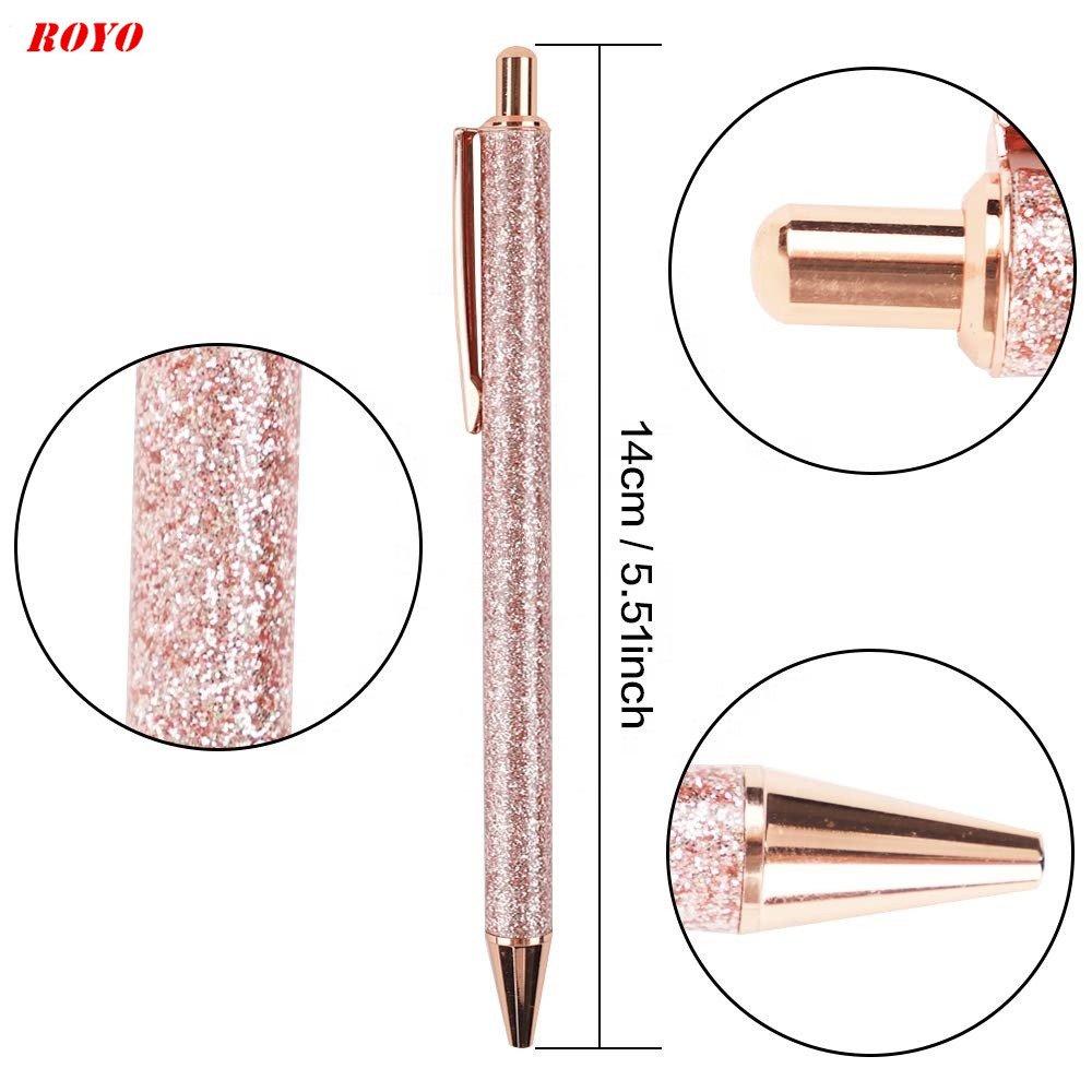 Cute Fine Office Lady Stationary Girls Ballpointpen Metal Ballpen Promotional Custom Ballpoint Pens With Gold Powder
