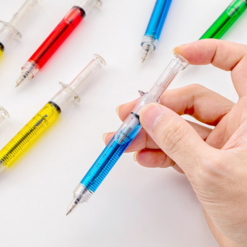 Good Quantity Promotional Gift Four Colors Syringe Plastic Ballpoint Pen With Brand Custom Logo