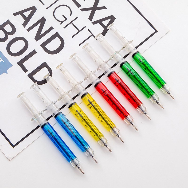 Good Quantity Promotional Gift Four Colors Syringe Plastic Ballpoint Pen With Brand Custom Logo