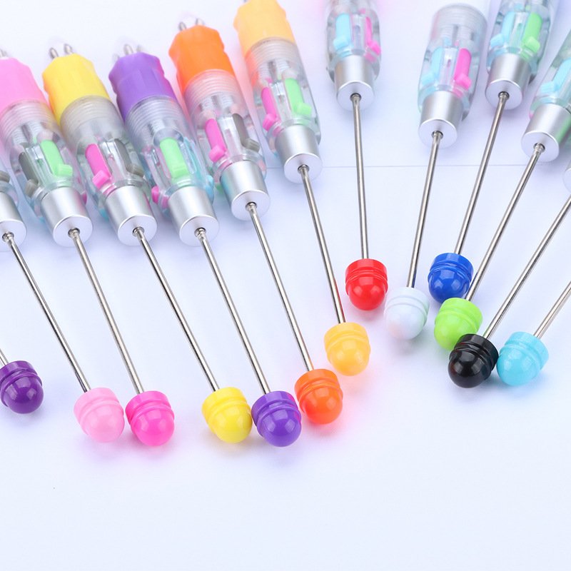 DIY Personalized Four-Color Bead BALLPOINT Pen Creative Novelty Jewelry Cute Puzzle Transparent Plastic Ball Pen Business Use