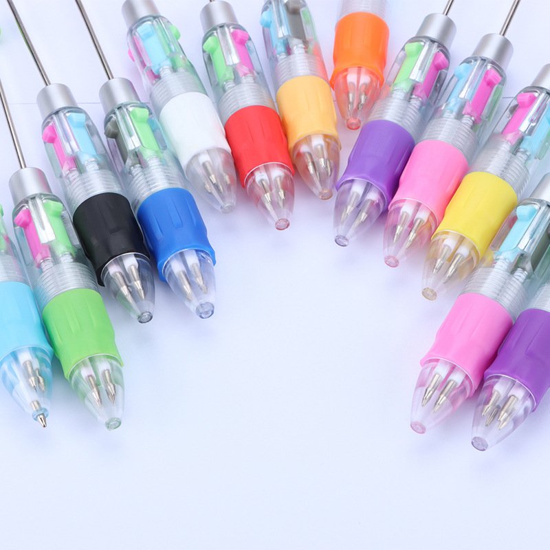 DIY Personalized Four-Color Bead BALLPOINT Pen Creative Novelty Jewelry Cute Puzzle Transparent Plastic Ball Pen Business Use
