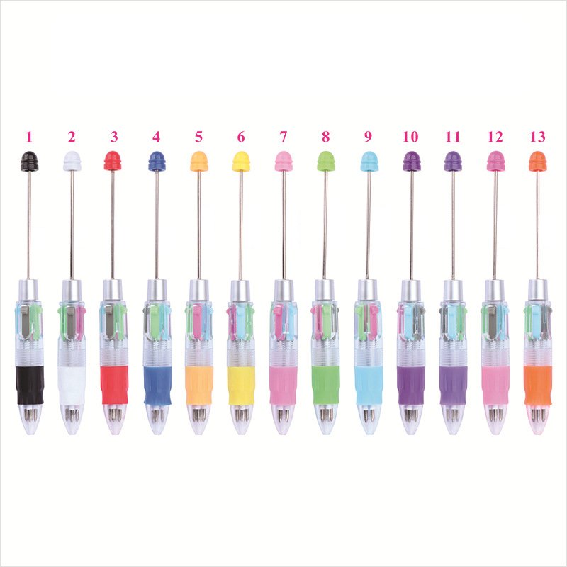 DIY Personalized Four-Color Bead BALLPOINT Pen Creative Novelty Jewelry Cute Puzzle Transparent Plastic Ball Pen Business Use