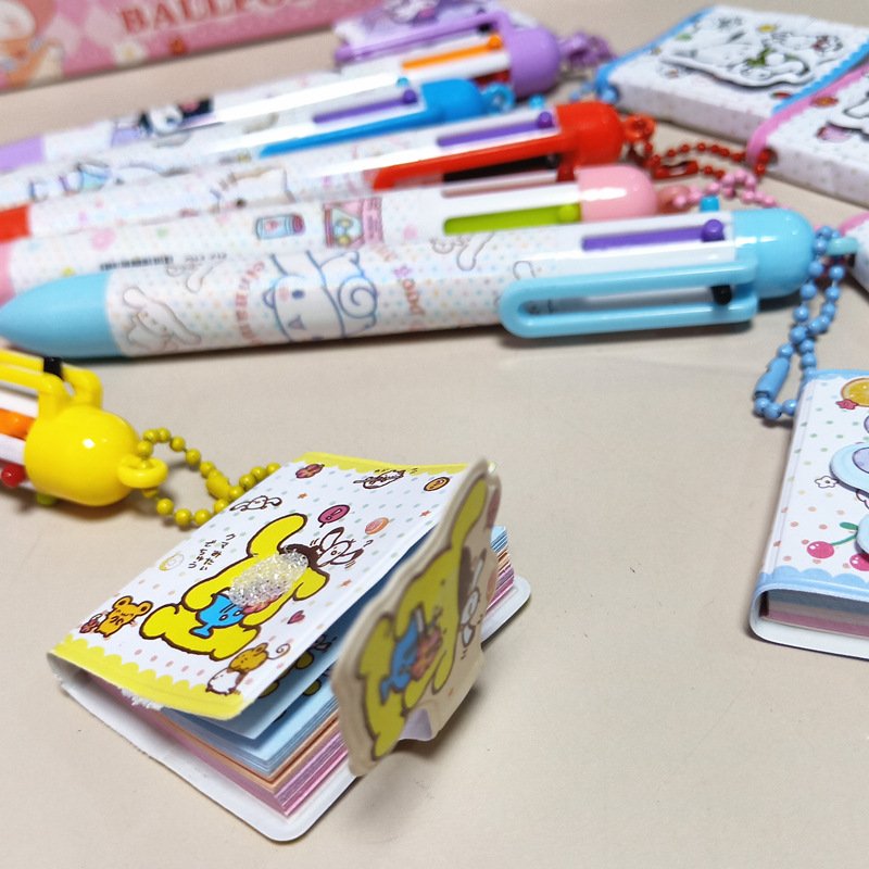 (Wholesale) 36pcs/box Stationery Kuromi Melody KT 6 colors ball point Pen with mini notebook For Students