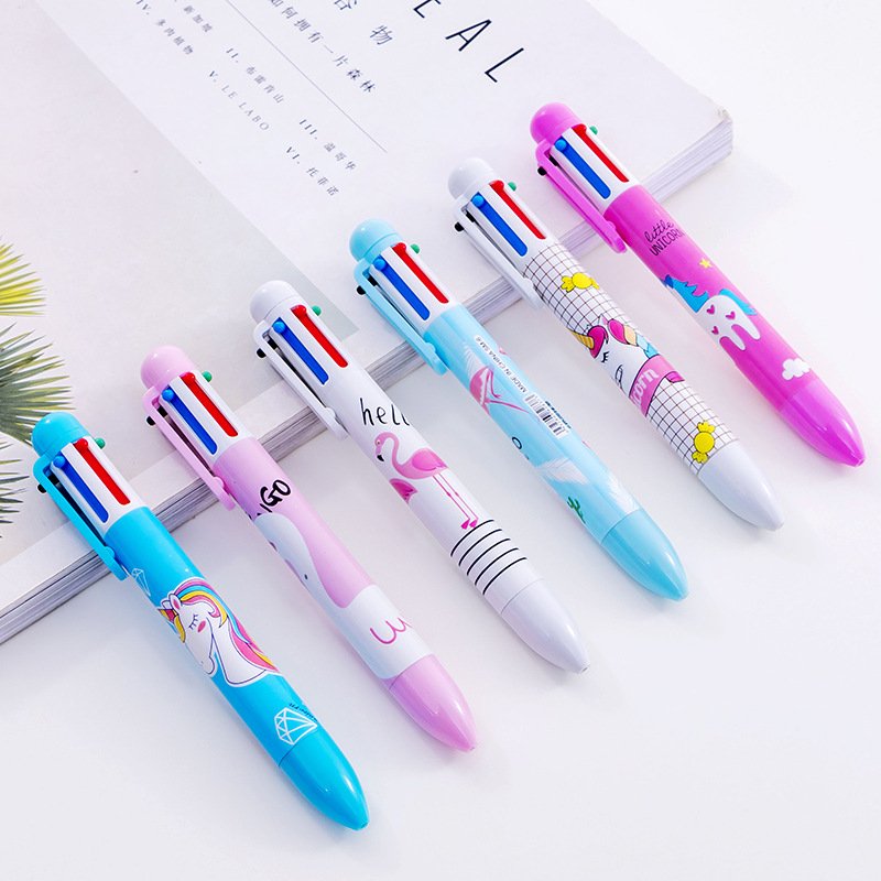High Quality Beautiful ball point pen environmental protection 6 color pen for girls learn 526