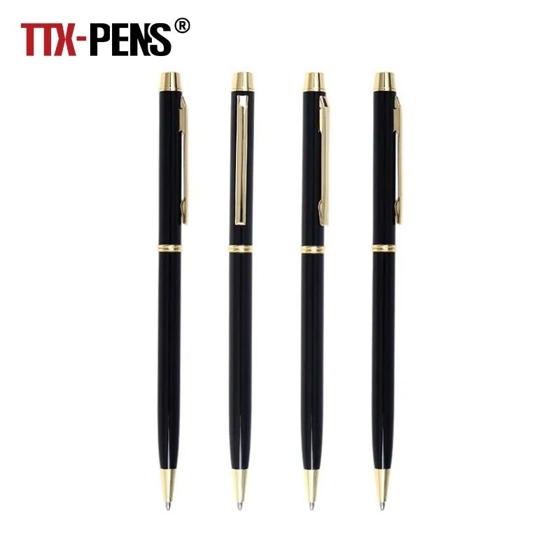 TTX Rolled Gold And Silver Ballpoint Pen Black Slim Thin Metal Twist Ball Pen Ballpoint Pens