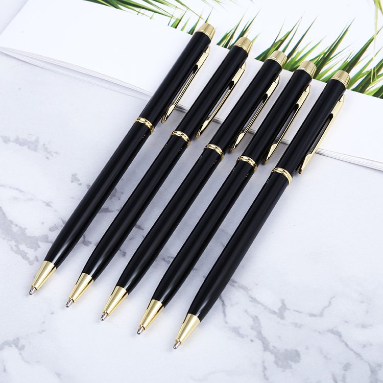 TTX Rolled Gold And Silver Ballpoint Pen Black Slim Thin Metal Twist Ball Pen Ballpoint Pens
