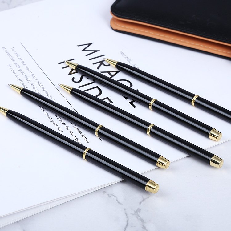 TTX Rolled Gold And Silver Ballpoint Pen Black Slim Thin Metal Twist Ball Pen Ballpoint Pens