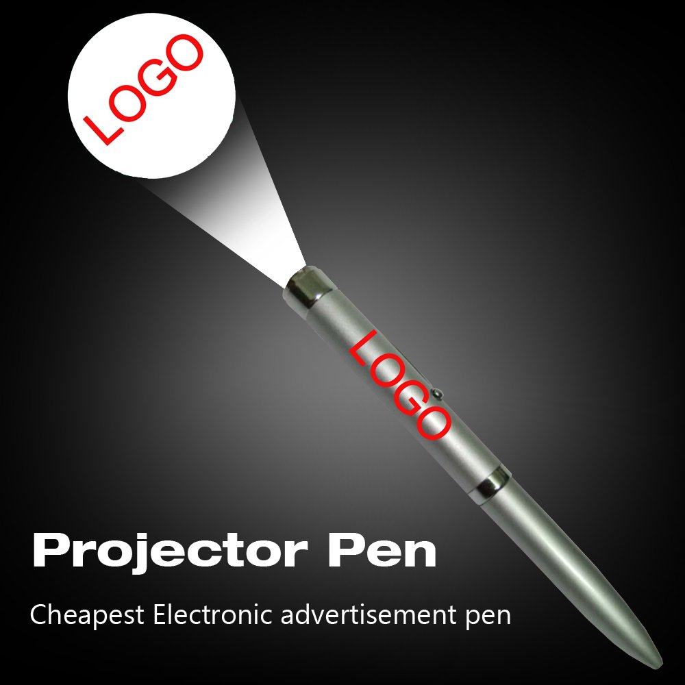 Factory Price LED Logo Projector Light Pen Yellow Orange Aluminum OEM Novelty Ballpoint Pen Yellow Orange Body Color Promotional