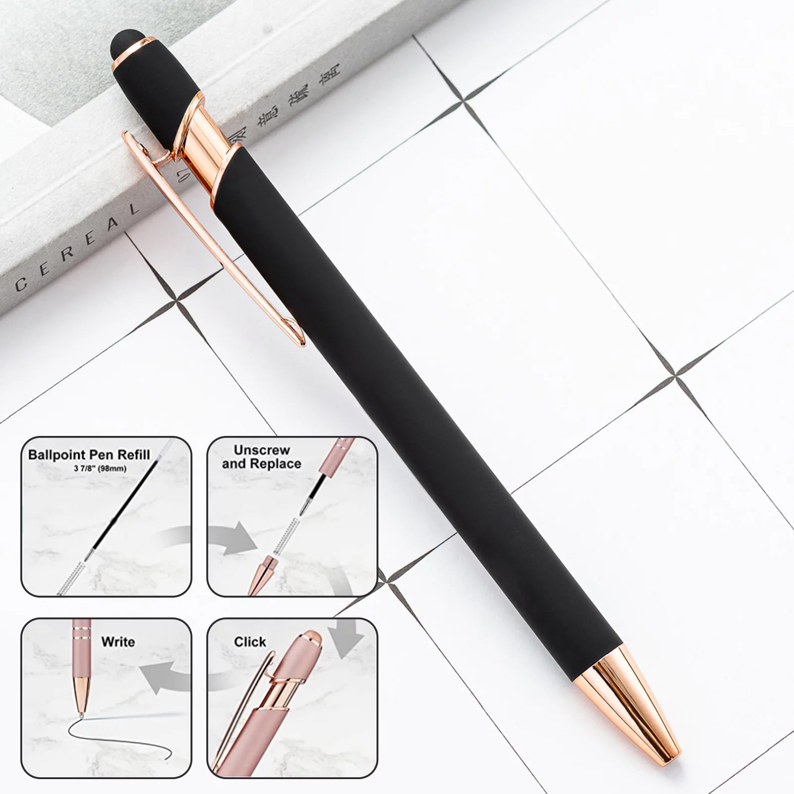 Promotional Custom 2 in 1 Capacitive Metal Ball Pen Aluminum Screen Logo engraved Rose Gold Pens With Stylus
