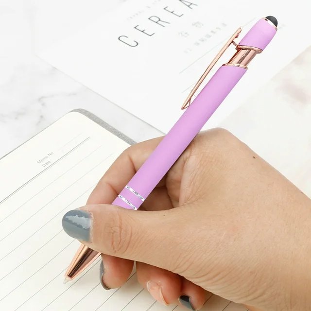 Promotional Custom 2 in 1 Capacitive Metal Ball Pen Aluminum Screen Logo engraved Rose Gold Pens With Stylus