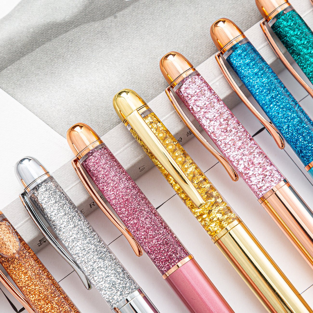 Customized Words Logo Bling Sequin Quicksand Metal Ballpoint Pen 1.0mm Writing Pens with Glitter Black Ink for Office Business