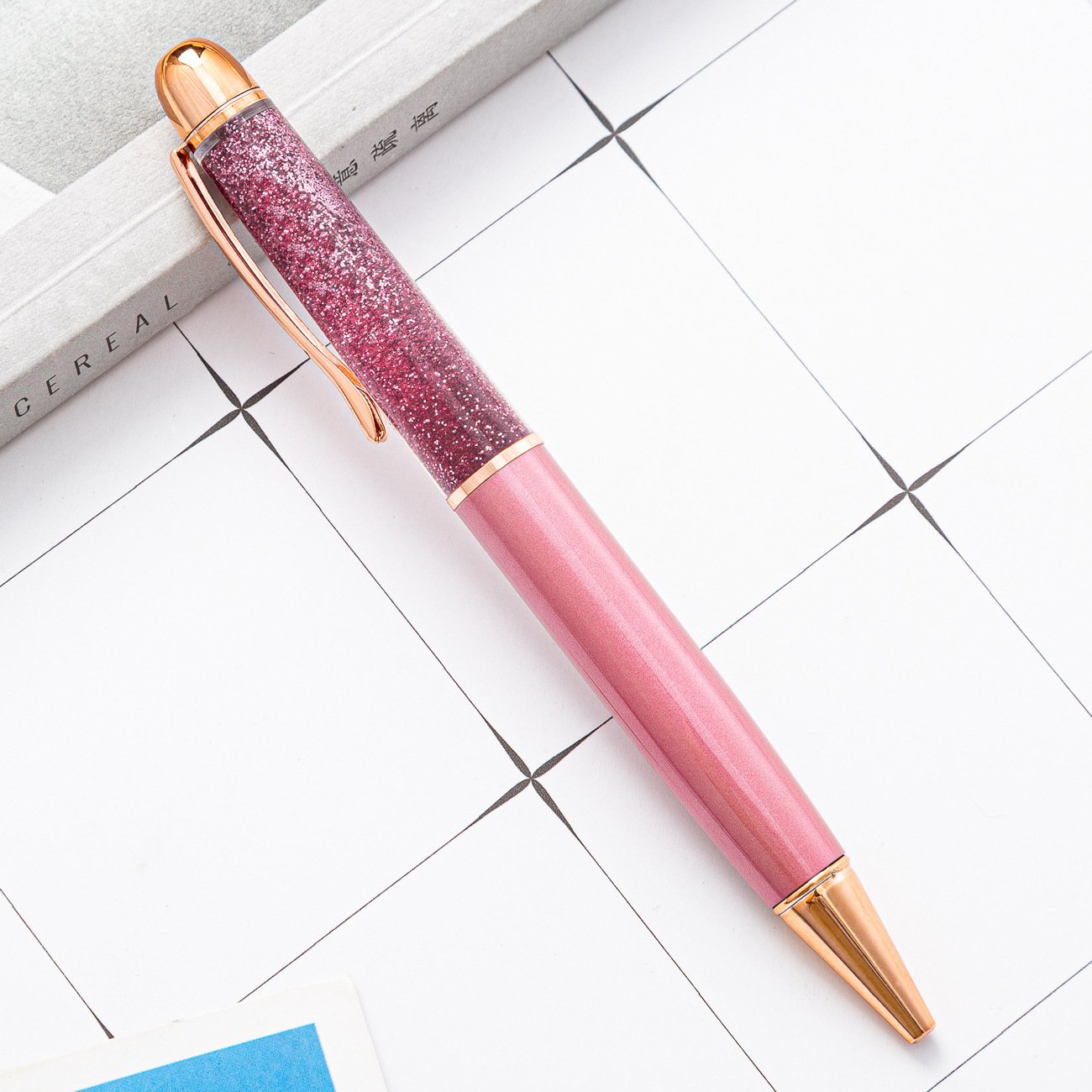 Customized Words Logo Bling Sequin Quicksand Metal Ballpoint Pen 1.0mm Writing Pens with Glitter Black Ink for Office Business