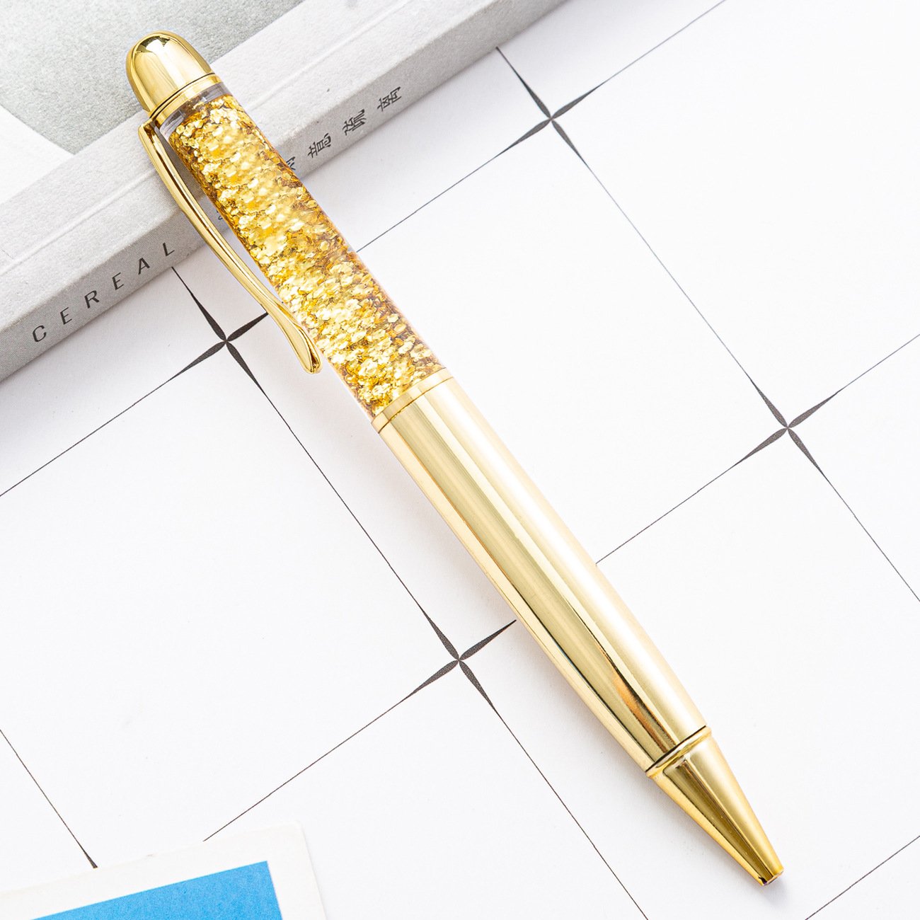 Customized Words Logo Bling Sequin Quicksand Metal Ballpoint Pen 1.0mm Writing Pens with Glitter Black Ink for Office Business