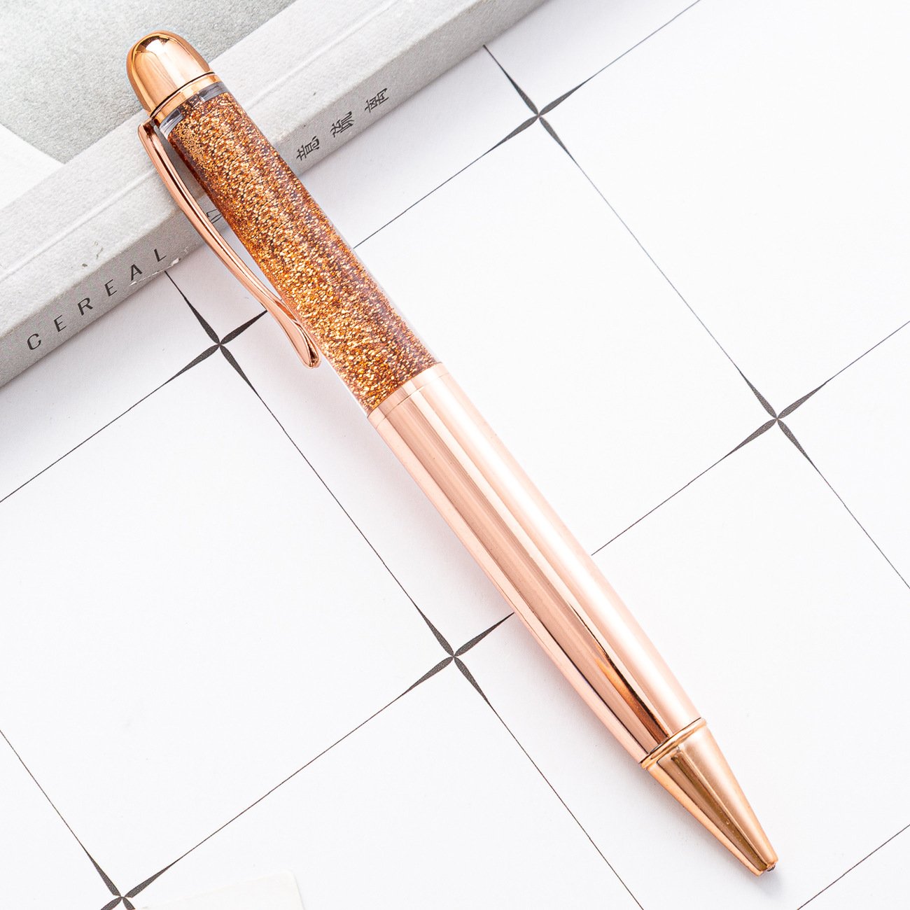 Customized Words Logo Bling Sequin Quicksand Metal Ballpoint Pen 1.0mm Writing Pens with Glitter Black Ink for Office Business