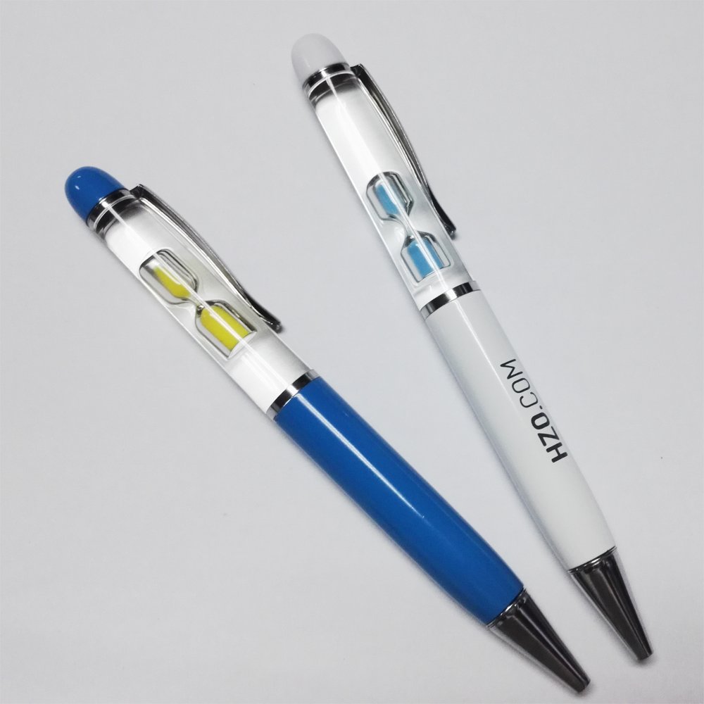 Wholesale Customized European American Standards Sandy Clock Pen Hourglass Floating Pens Sandglass Floater Metal Gift Material