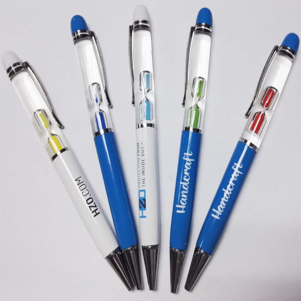 Wholesale Customized European American Standards Sandy Clock Pen Hourglass Floating Pens Sandglass Floater Metal Gift Material