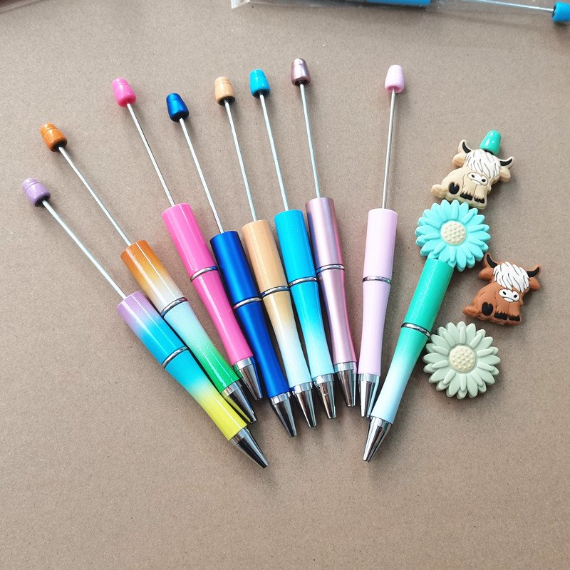Personalized Diy Promotional DIY Add A Bead Pens Handcraft Decorative Plastic Ballpoint Print Beaded Pens