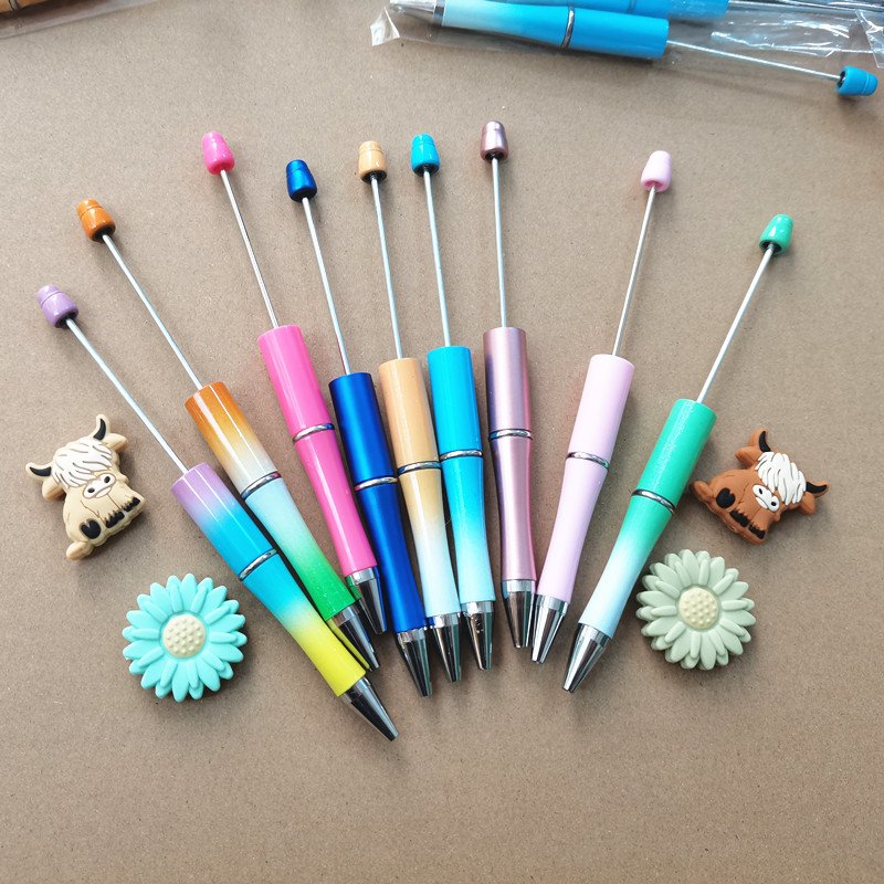 Personalized Diy Promotional DIY Add A Bead Pens Handcraft Decorative Plastic Ballpoint Print Beaded Pens