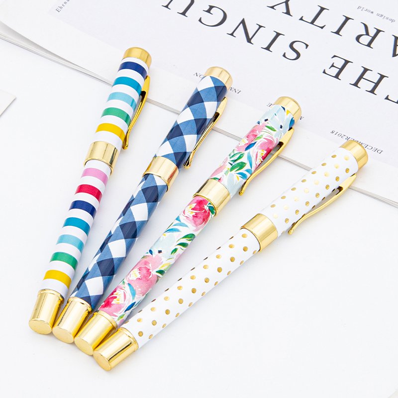 Luxury gift custom design heat transfer print metal roller pen advertising print custom logo metal roller pens