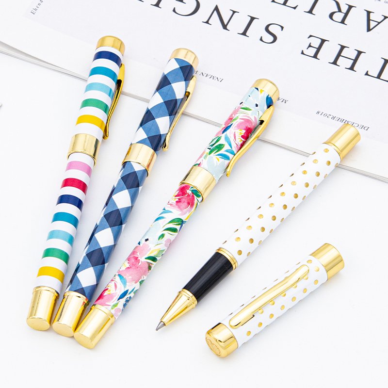 Luxury gift custom design heat transfer print metal roller pen advertising print custom logo metal roller pens
