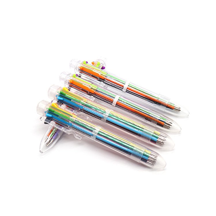 Diversified design 6 in 1 multicolor ballpoint pen transparent color refill 6 color pen