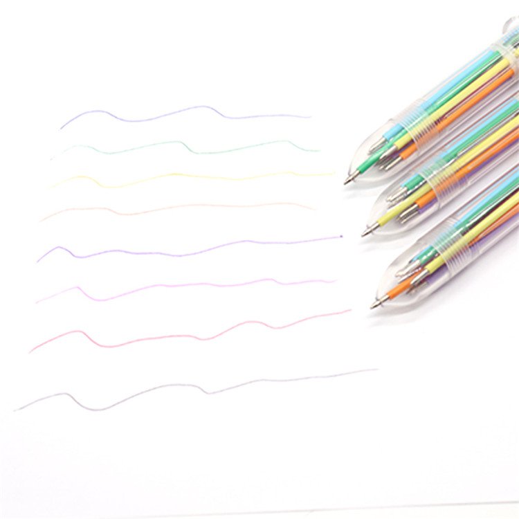 Diversified design 6 in 1 multicolor ballpoint pen transparent color refill 6 color pen