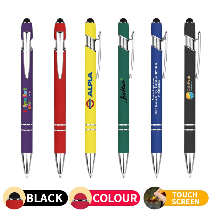Customizable Colorful Metallic Dual Head Ballpoint Pen Touchscreen Pen Logo Printed Yellow Novelty Body Black Ink Promotional