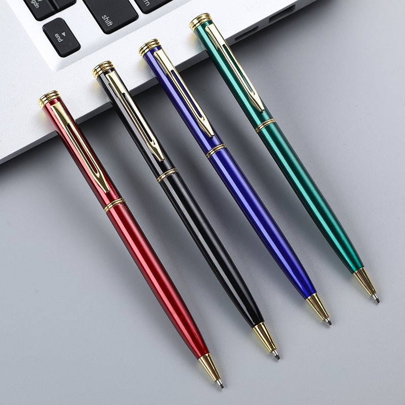 2024 New Hot Sale Business Blue Metal Pen Slim Quality Giveaway Gifts Office Advertising Ballpoint Pen Customize Logo Boligrafo