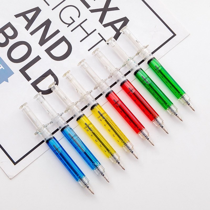 Customized Logo Printed Multi-Color Syringe Ballpoint Pen Injection Pens, Nurse Pens for School Supplies Imaginary Doctor Play