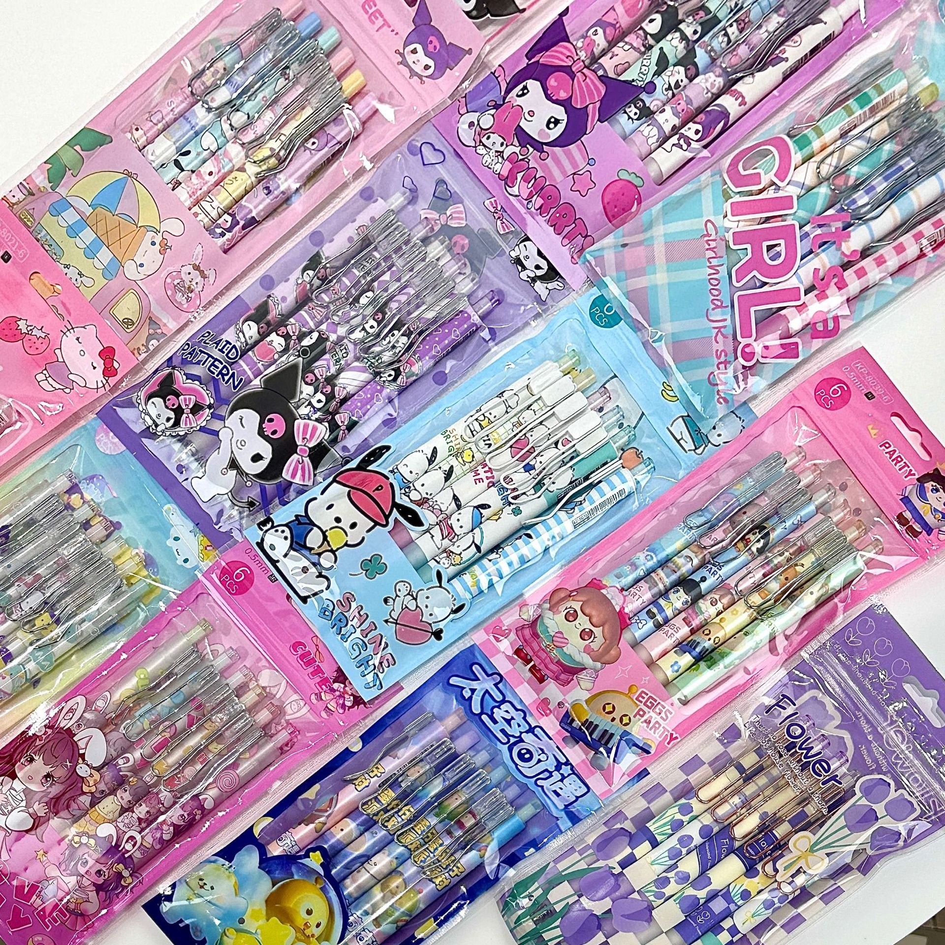 New Kuromi ballpoint pen, 0.5mm school pressing pen, 6pcs/bag KT stationary press ballpoint pen
