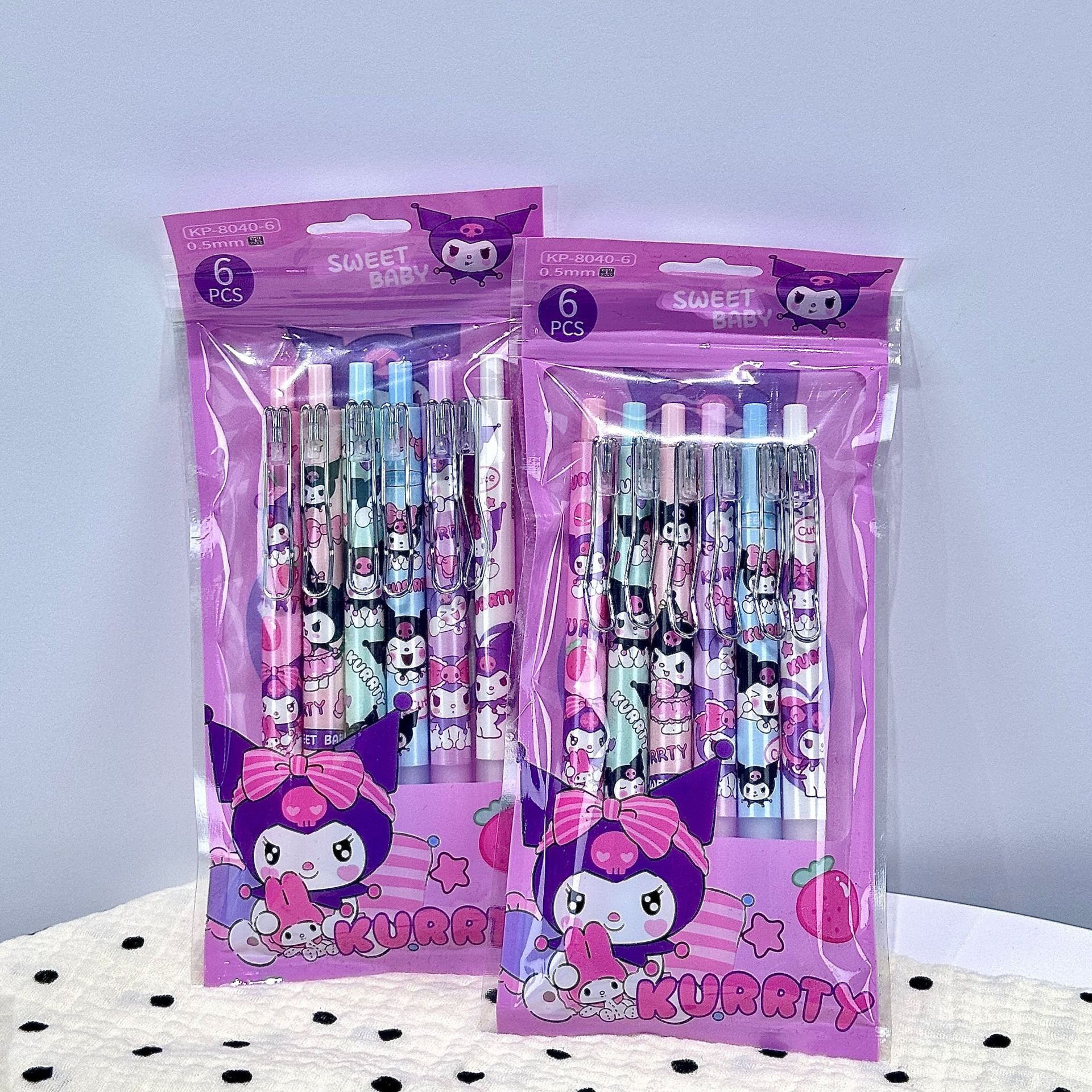 New Kuromi ballpoint pen, 0.5mm school pressing pen, 6pcs/bag KT stationary press ballpoint pen