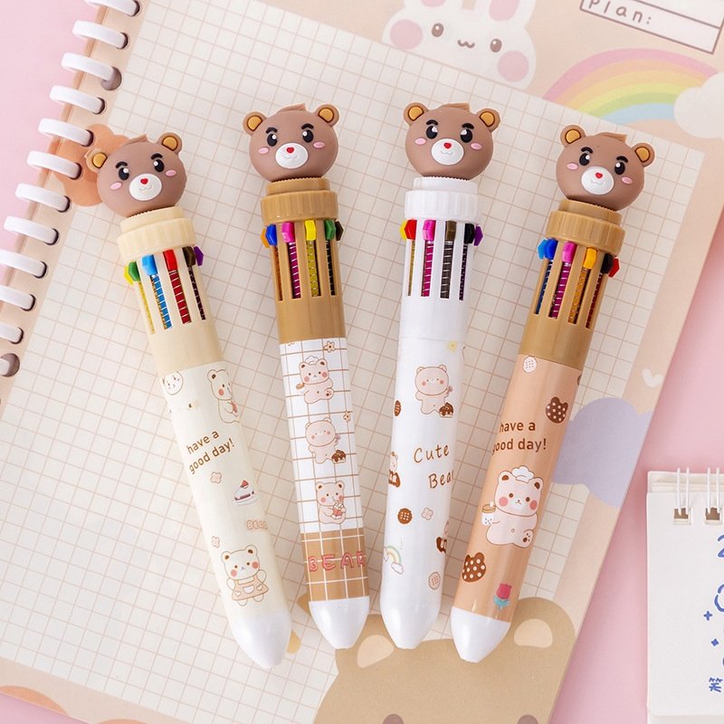 Wholesale school stationery children cartoon cute bear ballpoint pen 10 colors
