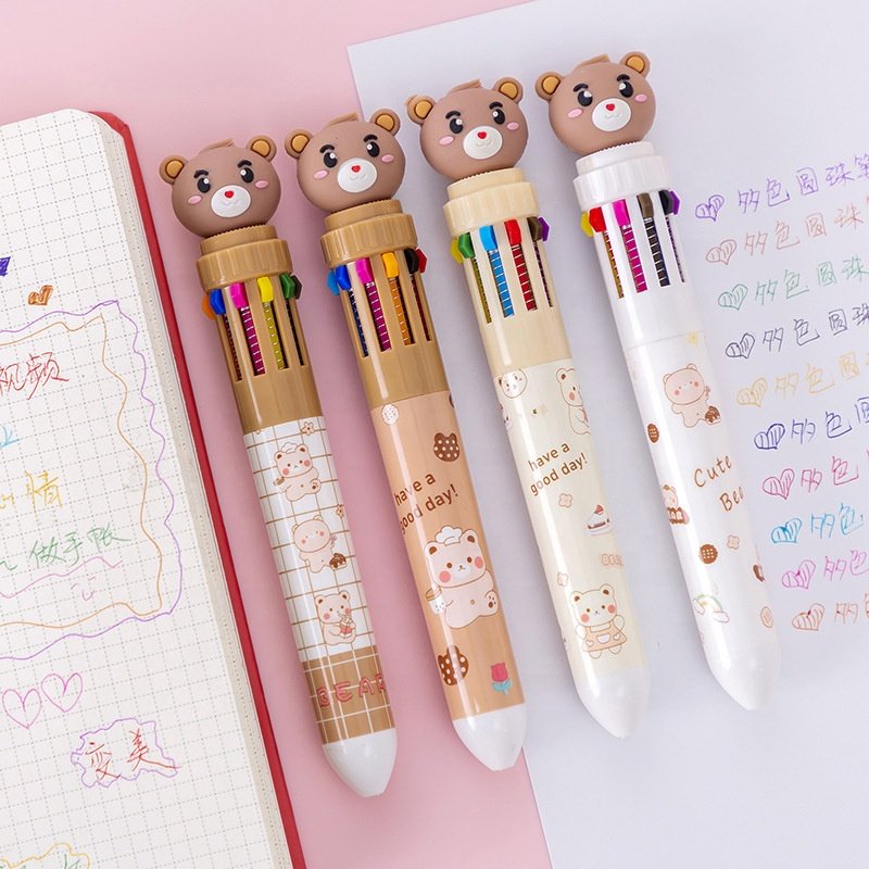 Wholesale school stationery children cartoon cute bear ballpoint pen 10 colors