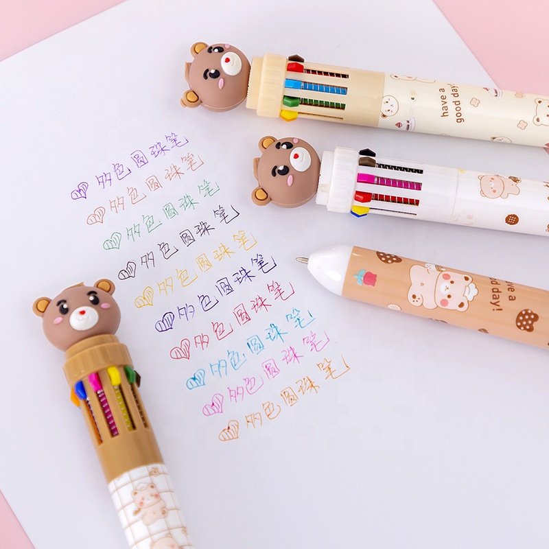 Wholesale school stationery children cartoon cute bear ballpoint pen 10 colors
