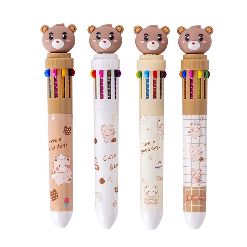 Wholesale school stationery children cartoon cute bear ballpoint pen 10 colors