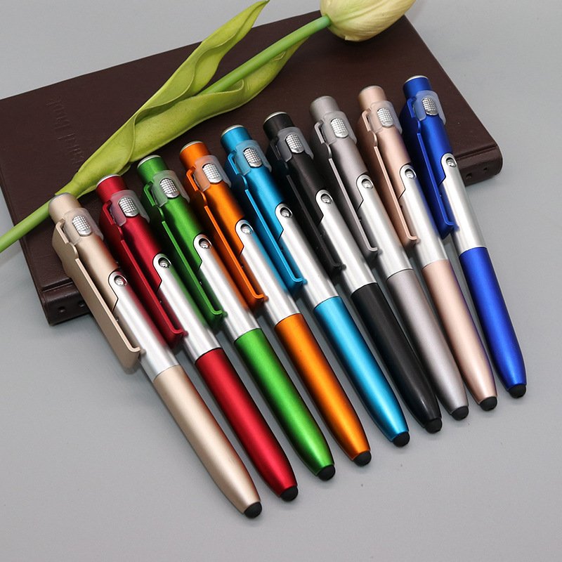 4-in-1 Plastic Multifunctional All-in-One Pen Phone Holder Stylus LED Lamp Ballpoint Pen-for Promotions