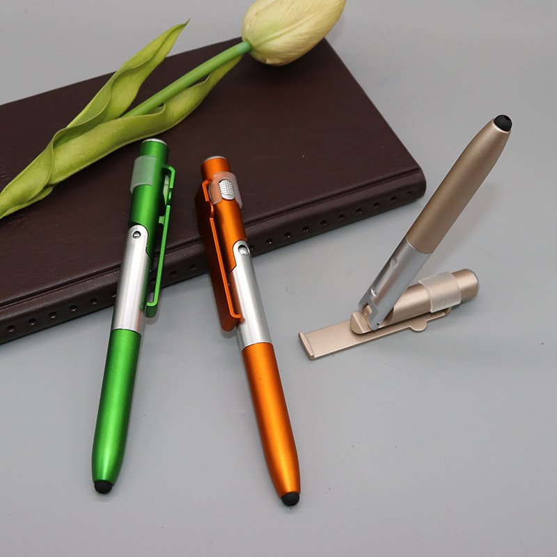 4-in-1 Plastic Multifunctional All-in-One Pen Phone Holder Stylus LED Lamp Ballpoint Pen-for Promotions