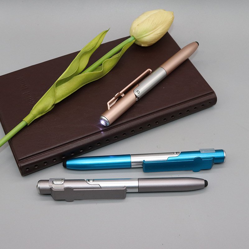 4-in-1 Plastic Multifunctional All-in-One Pen Phone Holder Stylus LED Lamp Ballpoint Pen-for Promotions