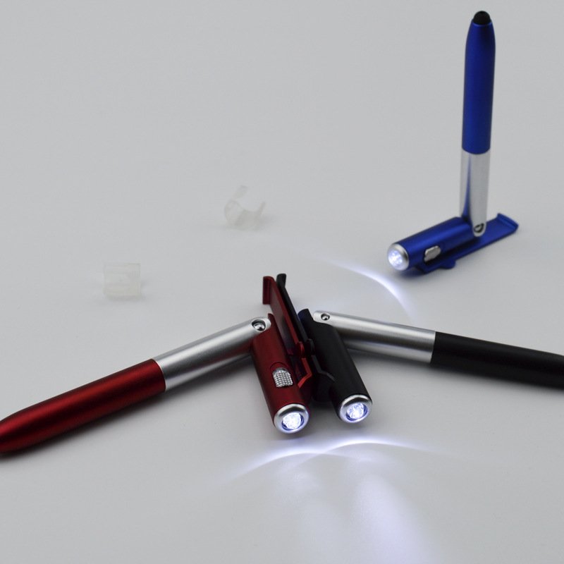 4-in-1 Plastic Multifunctional All-in-One Pen Phone Holder Stylus LED Lamp Ballpoint Pen-for Promotions