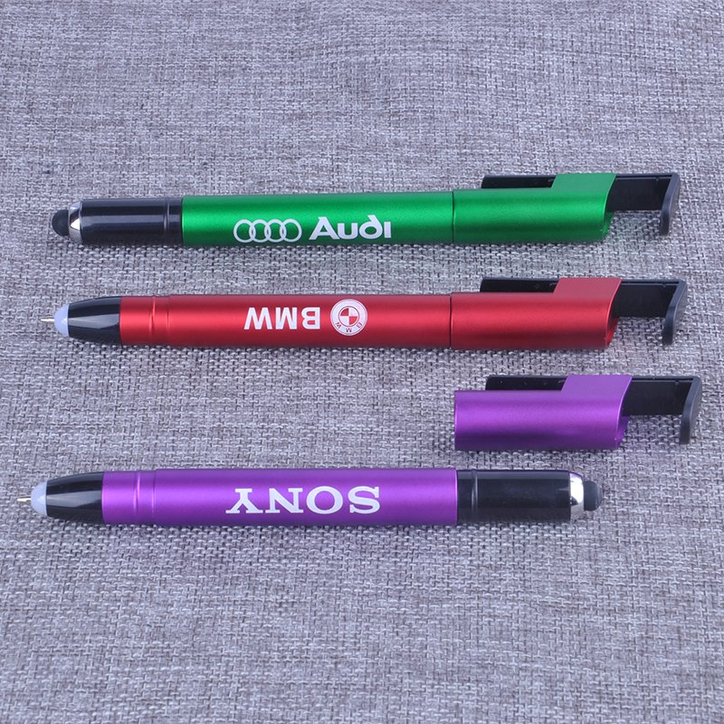 Novelty Promotional Glow Logo Multifunction LED Light Tip Ball Pen with Stylus&Phone Holder Write in the Dark