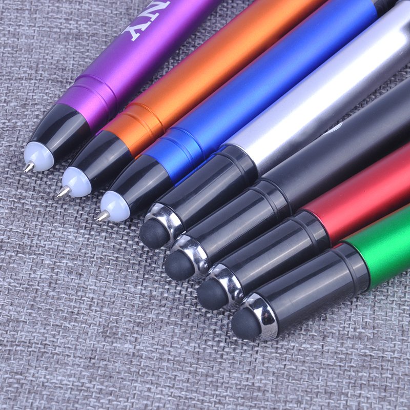 Novelty Promotional Glow Logo Multifunction LED Light Tip Ball Pen with Stylus&Phone Holder Write in the Dark