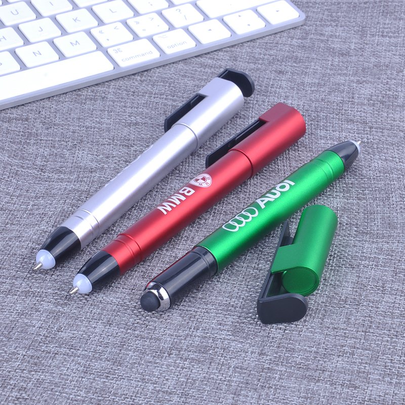 Novelty Promotional Glow Logo Multifunction LED Light Tip Ball Pen with Stylus&Phone Holder Write in the Dark