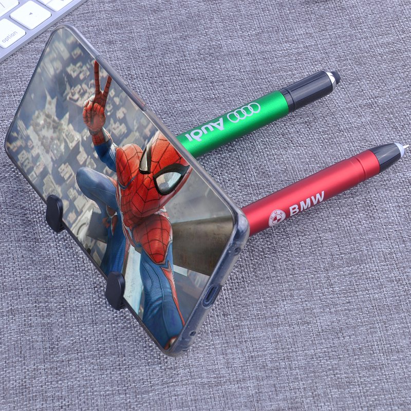 Novelty Promotional Glow Logo Multifunction LED Light Tip Ball Pen with Stylus&Phone Holder Write in the Dark