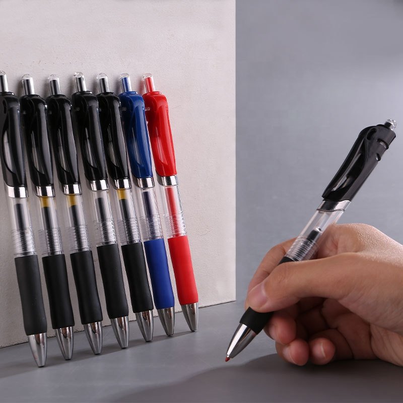 Plastic Retractable Gel Pen High Quality School Stationery Quick Dry Ink Black 0.5mm Rollerball Pen for Office & School