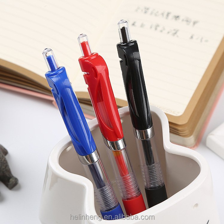 Plastic Retractable Gel Pen High Quality School Stationery Quick Dry Ink Black 0.5mm Rollerball Pen for Office & School