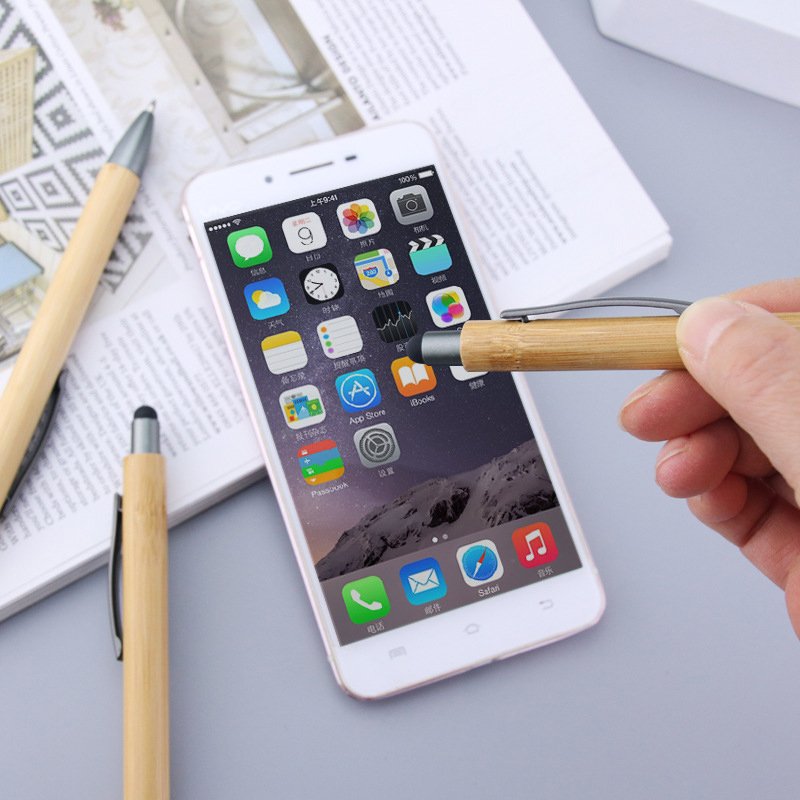 Fashion Smooth Writing Pens Bamboo Wood Ballpoint 2 in 1 Recycled Eco Friendly Touch Screen Retractable Ballpoint Pen
