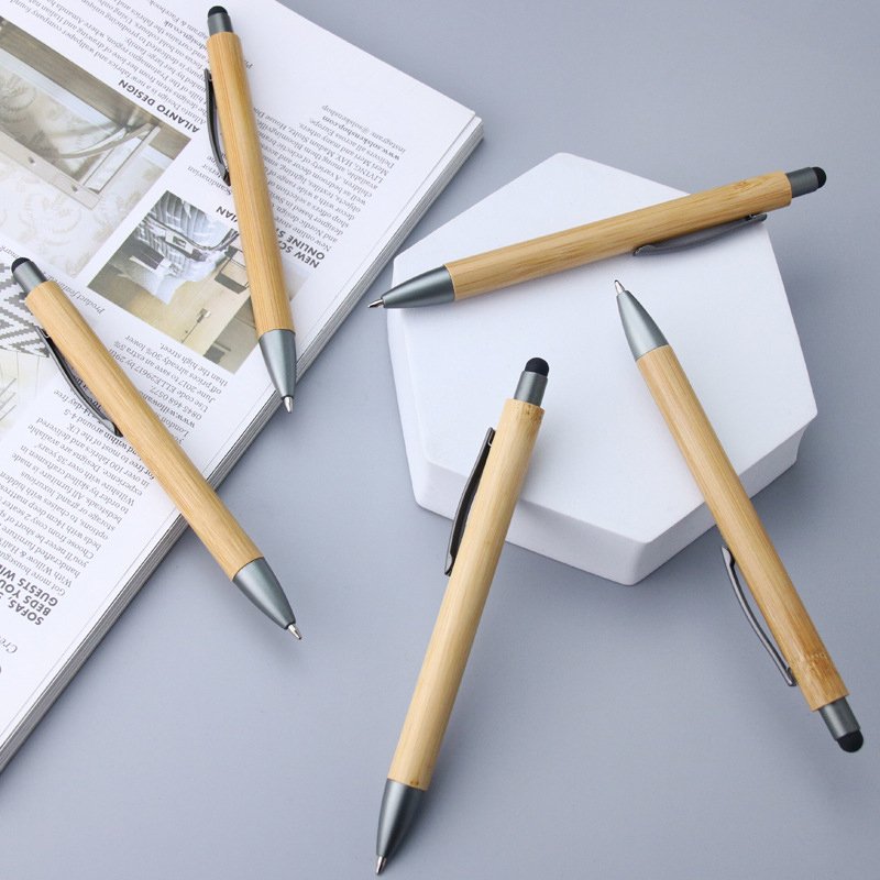 Fashion Smooth Writing Pens Bamboo Wood Ballpoint 2 in 1 Recycled Eco Friendly Touch Screen Retractable Ballpoint Pen