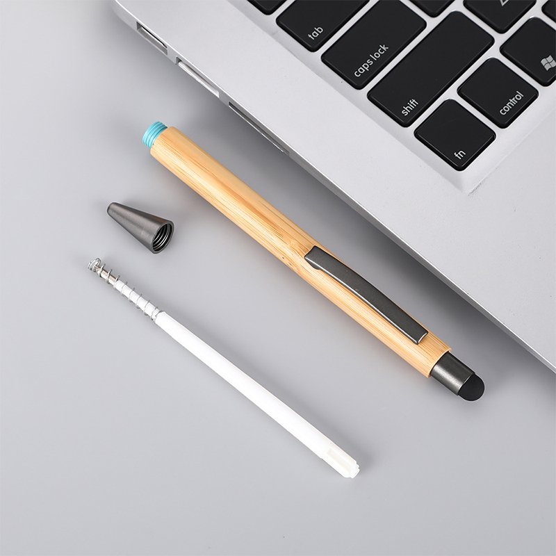 Fashion Smooth Writing Pens Bamboo Wood Ballpoint 2 in 1 Recycled Eco Friendly Touch Screen Retractable Ballpoint Pen