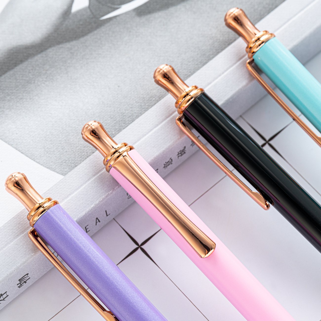 Click Ball Pens Metal Pen Clip Retractable Pen Glitter Ballpoint with Blue Ink Office Supplies Gift