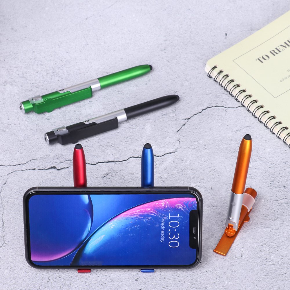 Multi-function 4-in-1 Folding Ballpoint Pen Screen Stylus Touch Pen with LED Light Portable Capacitive Pen Mobile Phone Stand